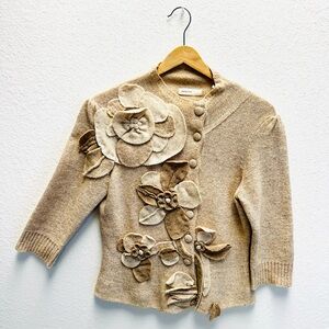 Anthropologie Beige Knit Wool blend Cardigan cottagecore/romantic/feminine